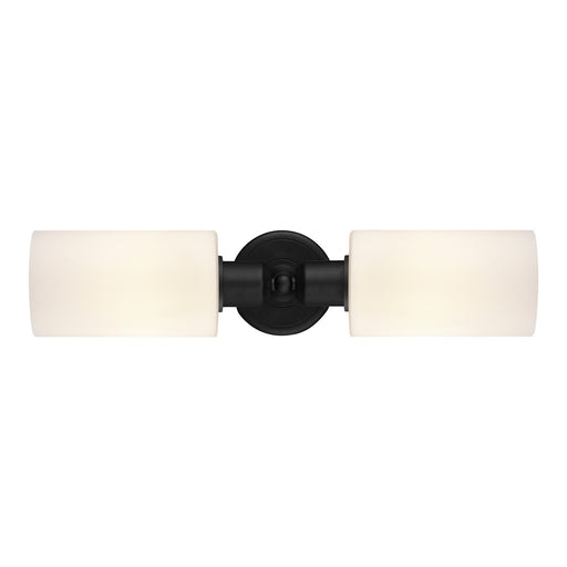 Innovations Clymer 17in 2-Light Linear Bath Vanity Light | Industrial Matte Black Steel and Matte White Glass | Bathroom Vanity | Model 900-2W-BK-G801