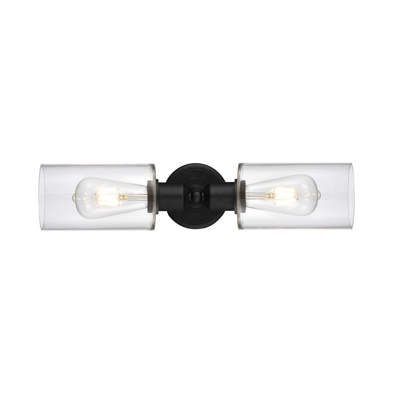 Innovations Clymer 17in 2-Light Linear Bath Vanity Light | Industrial Matte Black Steel and Clear Glass | Bathroom Vanity | Model 900-2W-BK-G802