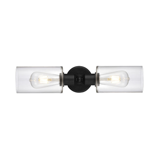 Innovations Clymer 17in 2-Light Linear Bath Vanity Light | Industrial Matte Black Steel and Clear Glass | Bathroom Vanity | Model 900-2W-BK-G802