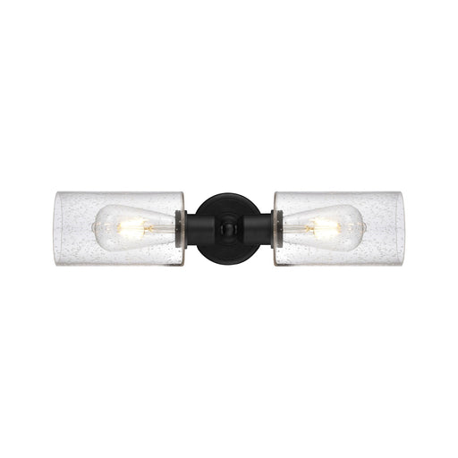 Innovations Clymer 17in 2-Light Linear Bath Vanity Light | Industrial Matte Black Steel and Seedy Glass | Bathroom Vanity | Model 900-2W-BK-G804