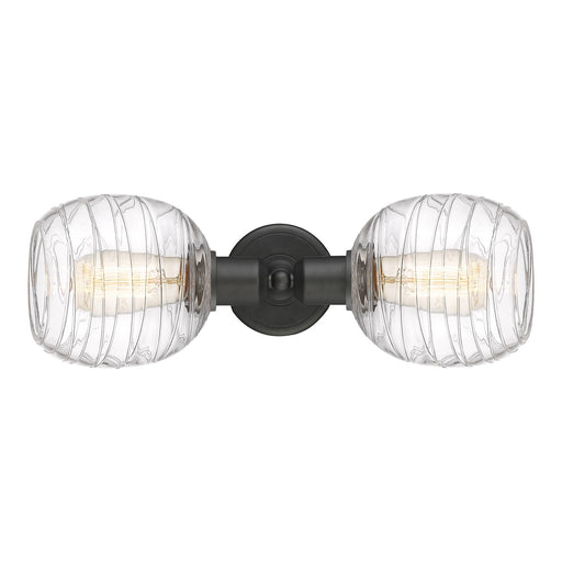 Innovations Belfast 17.25in 2-Light Linear Bath Vanity Light | Industrial Oil Rubbed Bronze Steel and Deco Swirl Glass | Bathroom | Model 900-2W-OB-G1013