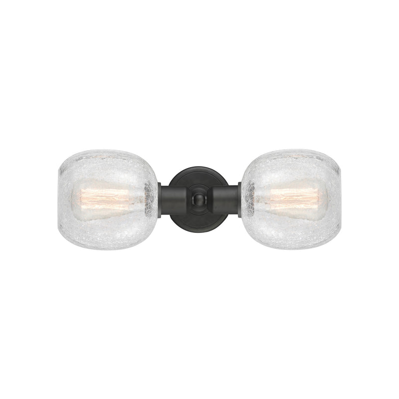 Innovations Belfast 17in 2-Light Linear Bath Vanity | Industrial Oil Rubbed Bronze Steel and Clear Crackle Glass | Bathroom Vanity | Model 900-2W-OB-G105