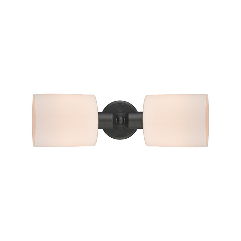 Innovations Cobbleskill 17in 2-Light Linear Bath Vanity | Industrial Oil Rubbed Bronze Steel and Matte White Glass | Bathroom | Model 900-2W-OB-G111