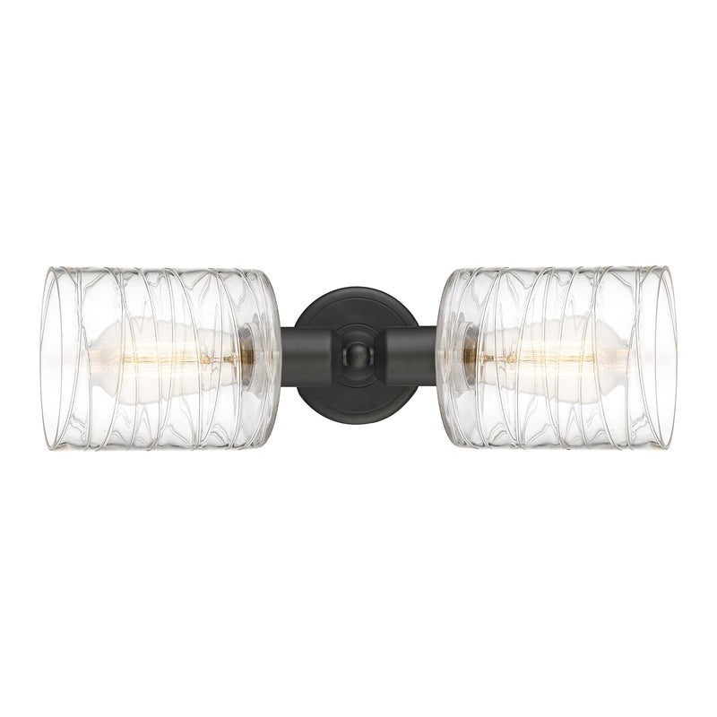 Innovations Cobbleskill 17in 2-Light Linear Bath Vanity | Industrial Oil Rubbed Bronze Steel and Deco Swirl Glass | Bathroom | Model 900-2W-OB-G1113