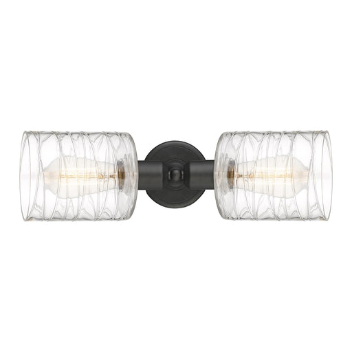 Innovations Cobbleskill 17in 2-Light Linear Bath Vanity | Industrial Oil Rubbed Bronze Steel and Deco Swirl Glass | Bathroom | Model 900-2W-OB-G1113