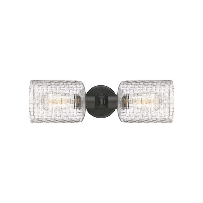 Innovations Cobbleskill 17in 2-Light Linear Bath Vanity | Industrial Oil Rubbed Bronze Steel and Clear Basket Weave Glass | Model 900-2W-OB-G112C-5CL