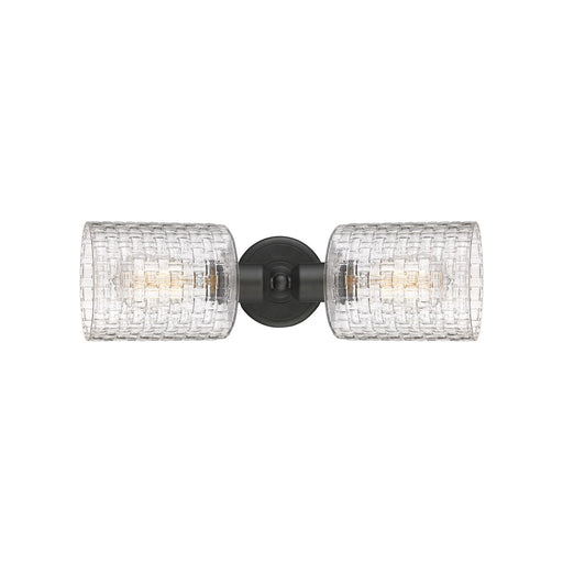 Innovations Cobbleskill 17in 2-Light Linear Bath Vanity | Industrial Oil Rubbed Bronze Steel and Clear Basket Weave Glass | Model 900-2W-OB-G112C-5CL