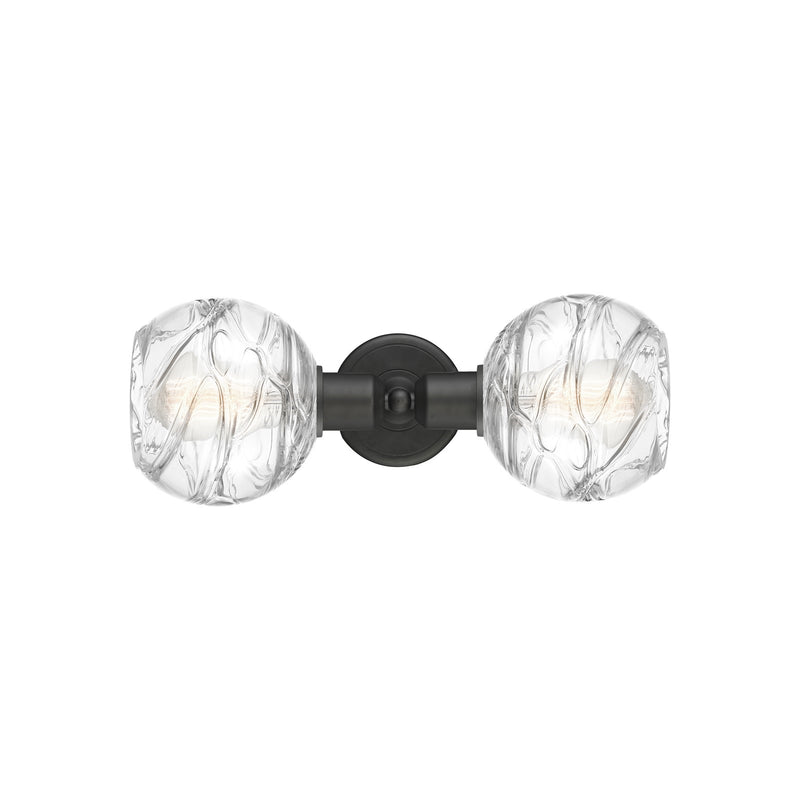 Innovations Athens Deco Swirl 16in 2-Light Linear Bath Vanity | Industrial Oil Rubbed Bronze Steel and Clear Deco Swirl Glass | Model 900-2W-OB-G1213-6CL