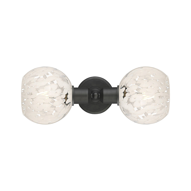 Innovations White Mouchette 15in 2-Light Linear Bath Vanity | Industrial Oil Rubbed Bronze Steel and White Mouchette Glass | Model 900-2W-OB-G1216-6WM