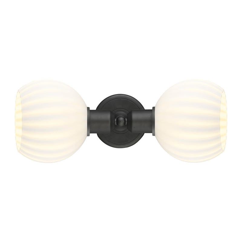 Innovations White Venetian 15in 2-Light Linear Bath Vanity | Industrial Oil Rubbed Bronze Steel and White Venetian Glass | Model 900-2W-OB-G1217-6WV