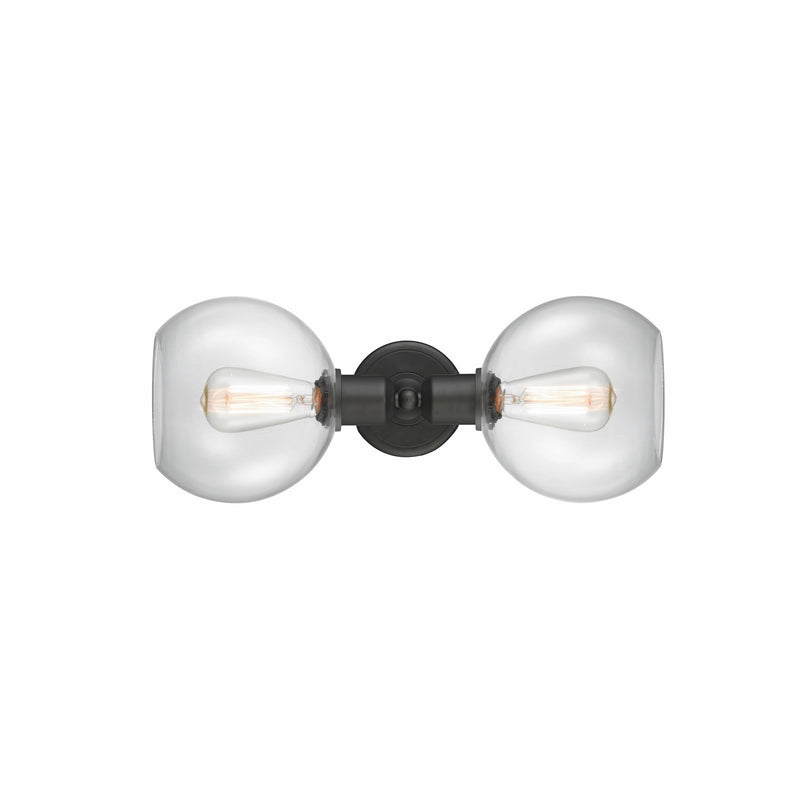 Innovations Sphere 21in 2-Light Bath Vanity Light with LED Bulbs | Industrial Oil Rubbed Bronze and Clear Glass | Bathroom | Model 900-2W-OB-G122-LED