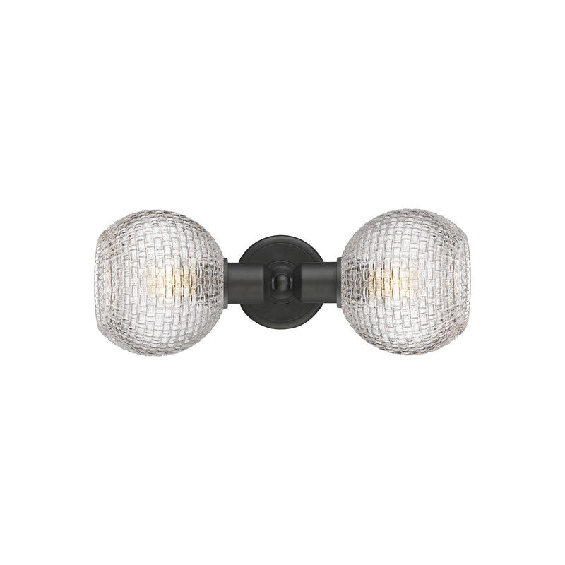 Innovations Athens 15.5in 2-Light Linear Bath Vanity Light | Industrial Oil Rubbed Bronze and Clear Basket Weave Glass | Model 900-2W-OB-G122C-6CL