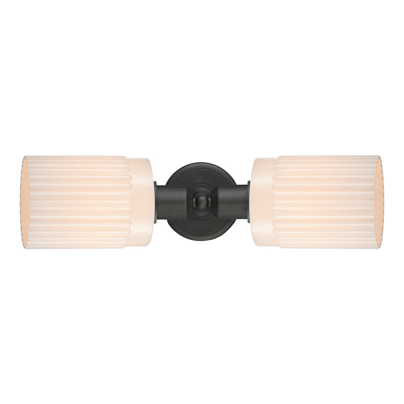Innovations Hadley 17in 2-Light Linear Bath Vanity Light | Industrial Oil Rubbed Bronze Steel and Matte White Ribbed Glass | Model 900-2W-OB-G341
