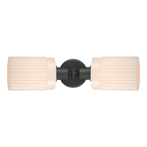 Innovations Hadley 17in 2-Light Linear Bath Vanity Light | Industrial Oil Rubbed Bronze Steel and Matte White Ribbed Glass | Model 900-2W-OB-G341
