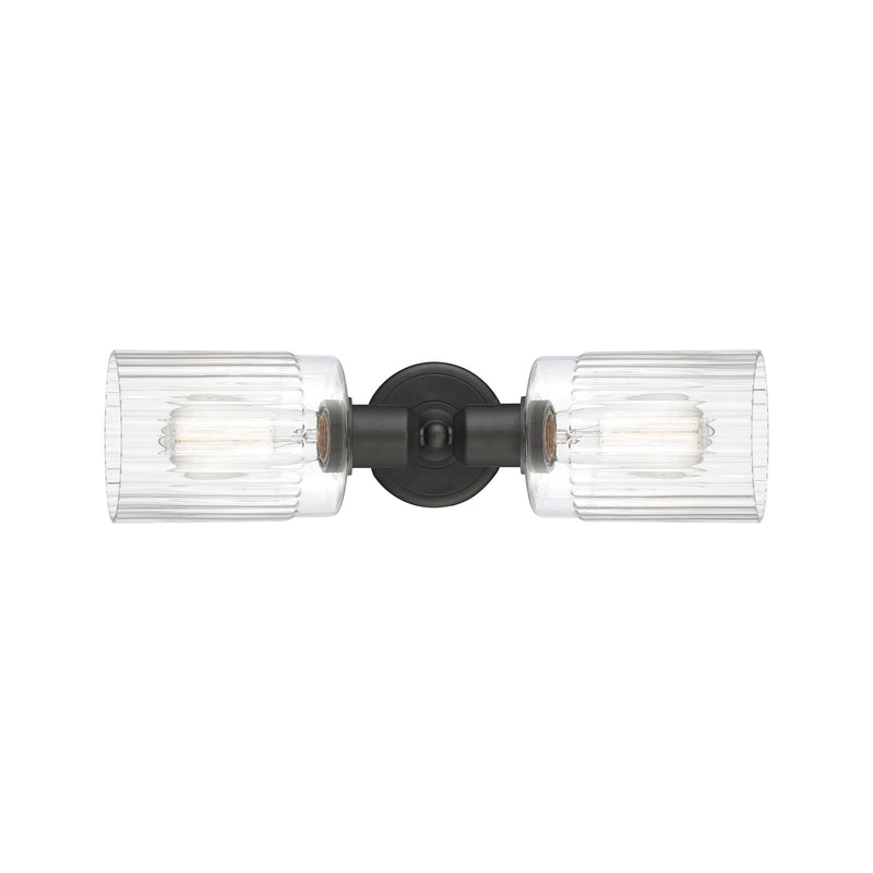 Innovations Hadley 17in 2-Light Linear Bath Vanity Light | Industrial Oil Rubbed Bronze Steel and Clear Ribbed Glass | Bathroom | Model 900-2W-OB-G342