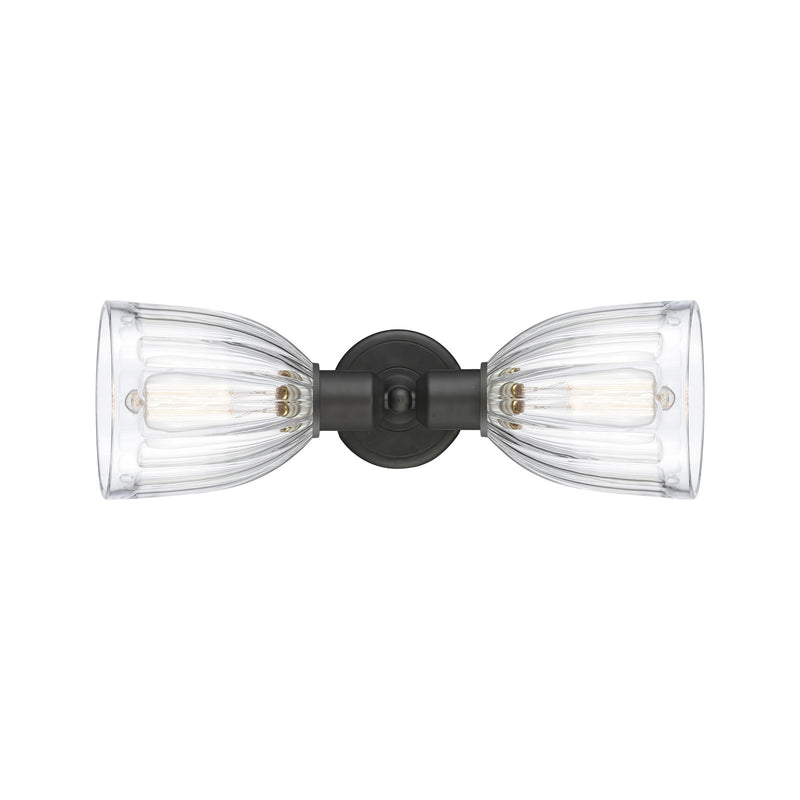 Innovations Brookfield 18in 2-Light Linear Bath Vanity Light | Industrial Oil Rubbed Bronze Steel and Clear Ribbed Glass | Bathroom | Model 900-2W-OB-G442