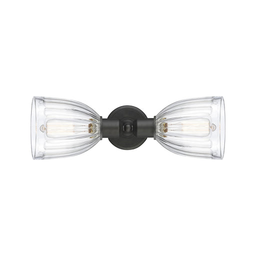 Innovations Brookfield 18in 2-Light Linear Bath Vanity Light | Industrial Oil Rubbed Bronze Steel and Clear Ribbed Glass | Bathroom | Model 900-2W-OB-G442
