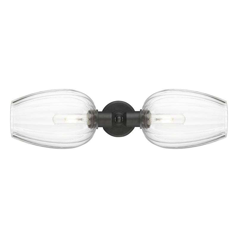 Innovations Preston Flute 22.75in 2-Light Linear Bath Vanity Light | Industrial Oil Rubbed Bronze Steel and Clear Cone Glass | Model 900-2W-OB-G457-6CL