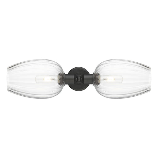 Innovations Preston Flute 22.75in 2-Light Linear Bath Vanity Light | Industrial Oil Rubbed Bronze Steel and Clear Cone Glass | Model 900-2W-OB-G457-6CL