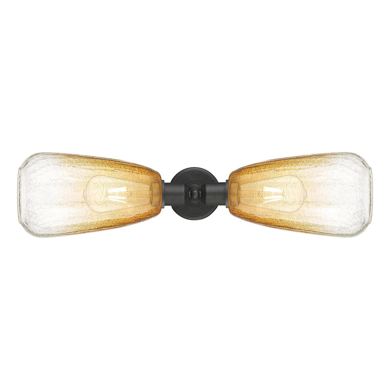 Innovations Brookhaven Almond 25in 2-Light Linear Bath Vanity Light | Industrial Oil Rubbed Bronze Steel and Amber Glass | Model 900-2W-OB-G480-6AM