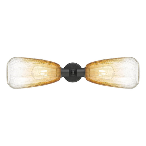 Innovations Brookhaven Almond 25in 2-Light Linear Bath Vanity Light | Industrial Oil Rubbed Bronze Steel and Amber Glass | Model 900-2W-OB-G480-6AM