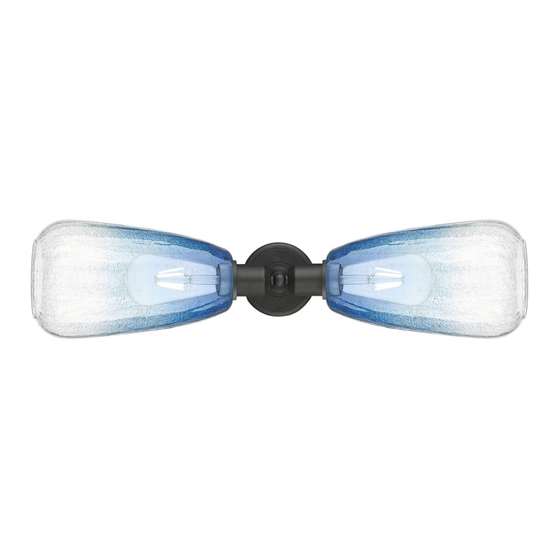 Innovations Brookhaven Almond 25in 2-Light Linear Bath Vanity Light | Industrial Oil Rubbed Bronze Steel and Sapphire Blue | Model 900-2W-OB-G480-6SB