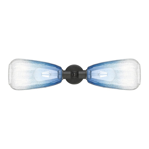 Innovations Brookhaven Almond 25in 2-Light Linear Bath Vanity Light | Industrial Oil Rubbed Bronze Steel and Sapphire Blue | Model 900-2W-OB-G480-6SB