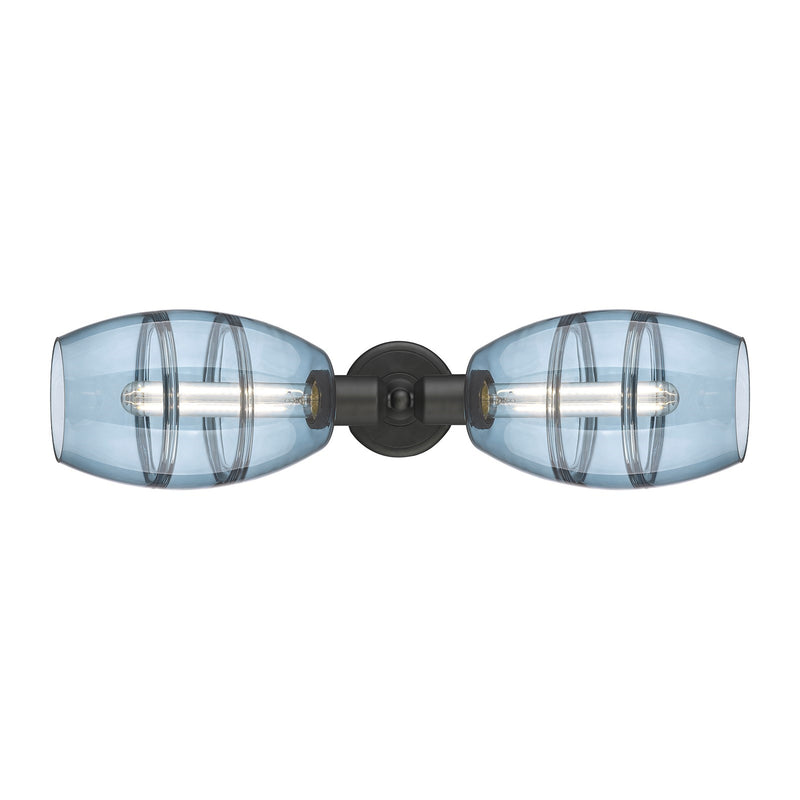 Innovations Vaz 24in 2-Light Linear Bath Vanity | Industrial Oil Rubbed Bronze Steel and Blue Glass | Kitchen & Bathroom | Model 900-2W-OB-G557-6BL