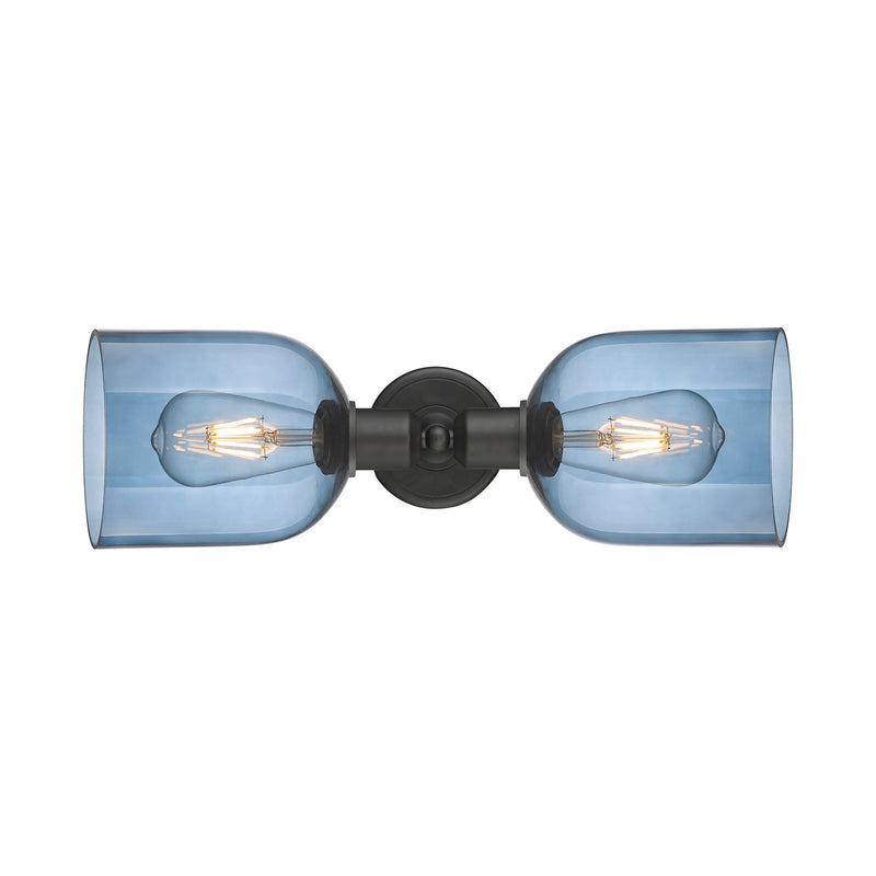 Innovations Bella 18in 2-Light Linear Bath Vanity | Industrial Oil Rubbed Bronze Steel and Blue Glass | Kitchen & Bathroom | Model 900-2W-OB-G558-6BL