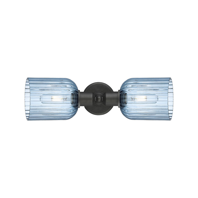 Innovations Bridal Veil 17in 2-Light Linear Bath Vanity Light | Industrial Oil Rubbed Bronze and Princess Blue Glass | Bathroom | Model 900-2W-OB-G559-5BL