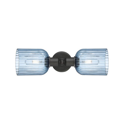 Innovations Bridal Veil 17in 2-Light Linear Bath Vanity Light | Industrial Oil Rubbed Bronze and Princess Blue Glass | Bathroom | Model 900-2W-OB-G559-5BL