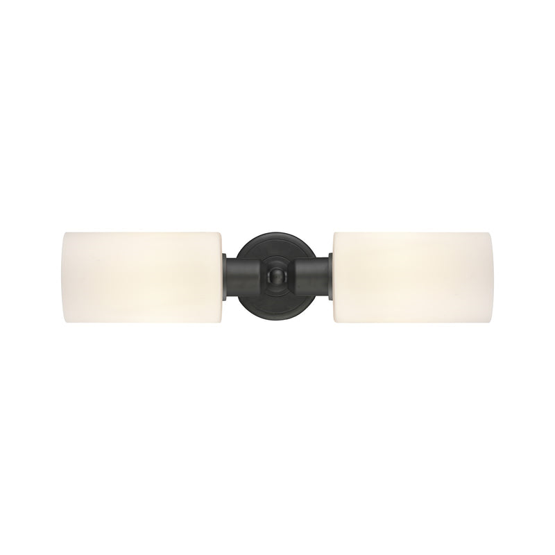 Innovations Clymer 17in 2-Light Linear Bath Vanity Light | Industrial Oil Rubbed Bronze Steel and Matte White Glass | Bathroom | Model 900-2W-OB-G801
