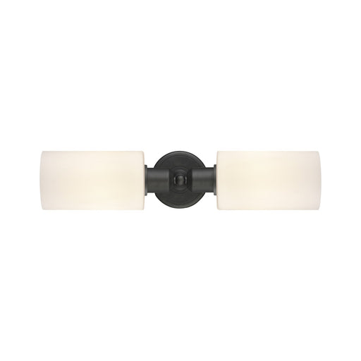 Innovations Clymer 17in 2-Light Linear Bath Vanity Light | Industrial Oil Rubbed Bronze Steel and Matte White Glass | Bathroom | Model 900-2W-OB-G801