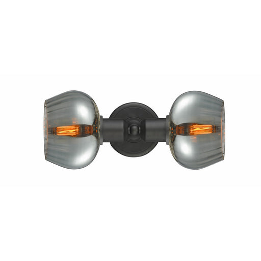 Innovations Fenton 16in 2-Light Bath Vanity Light | Industrial Oil Rubbed Bronze Steel and Light Smoke Ribbed Glass | Bathroom | Model 900-2W-OB-G93