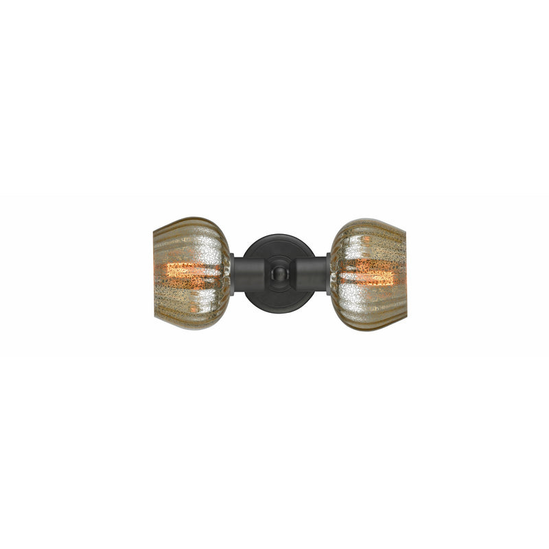 Innovations Fenton 16in 2-Light Bath Vanity Light | Industrial Oil Rubbed Bronze Steel and Mercury Ribbed Glass | Bathroom Vanity | Model 900-2W-OB-G96