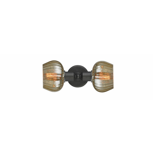 Innovations Fenton 16in 2-Light LED Bath Vanity Light | Industrial Oil Rubbed Bronze Steel and Mercury Ribbed Glass | Bathroom | Model 900-2W-OB-G96-LED