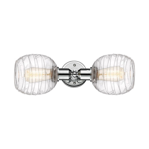 Innovations Belfast 17in 2-Light Linear Bath Vanity Light | Industrial Polished Chrome Steel and Deco Swirl Clear Glass | Bathroom | Model 900-2W-PC-G1013