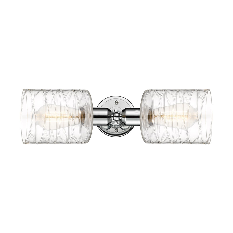 Innovations Cobbleskill 17in 2-Light Linear Bath Vanity | Industrial Polished Chrome Steel and Deco Swirl Clear Glass | Bathroom | Model 900-2W-PC-G1113