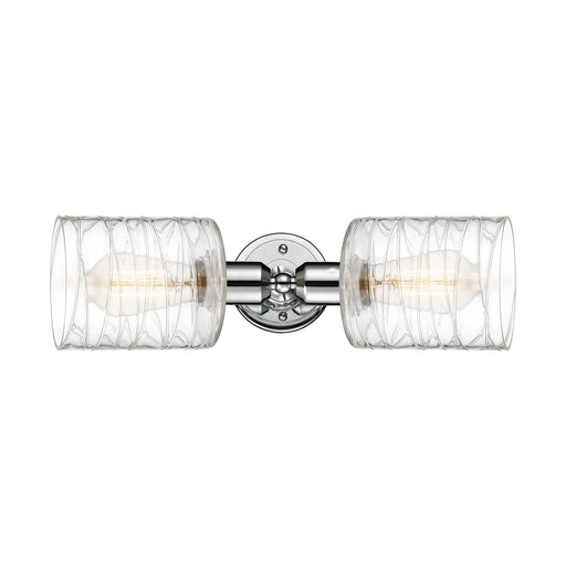 Innovations Cobbleskill 17in 2-Light Linear Bath Vanity | Industrial Polished Chrome Steel and Deco Swirl Clear Glass | Bathroom | Model 900-2W-PC-G1113