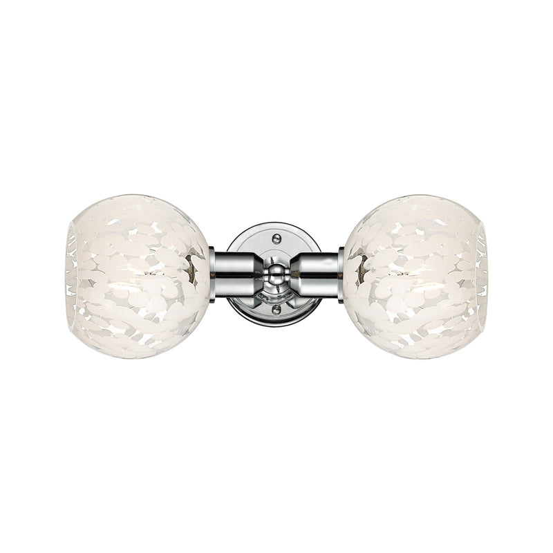 Innovations White Mouchette 15.25in 2-Light Linear Bath Vanity Light | Industrial Polished Chrome and White Mouchette Glass | Model 900-2W-PC-G1216-6WM