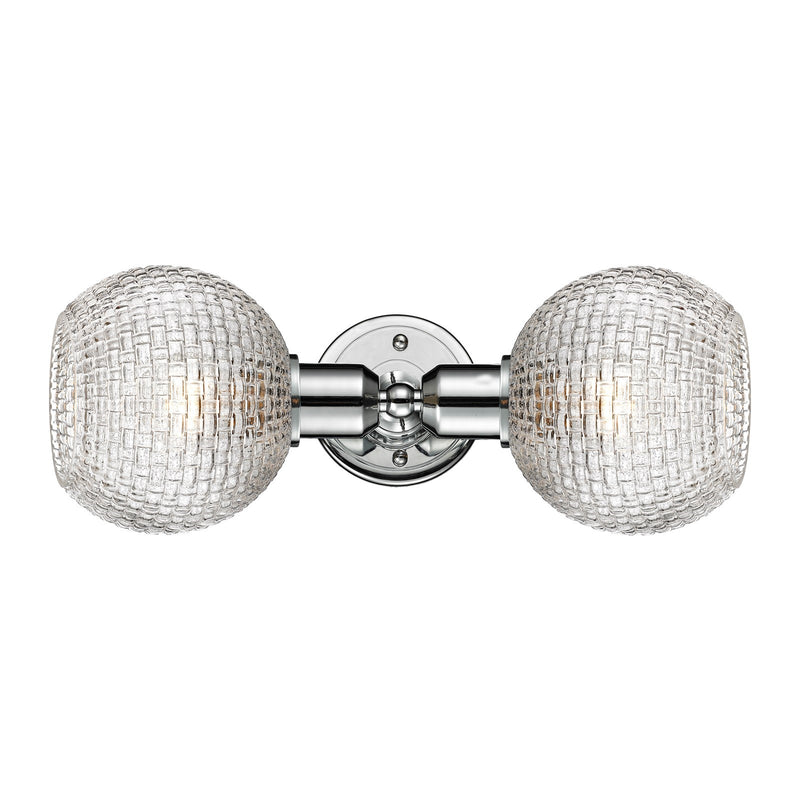 Innovations Athens 15.5in 2-Light Linear Bath Vanity Light | Industrial Polished Chrome Steel and Clear Basket Weave Glass | Model 900-2W-PC-G122C-6CL