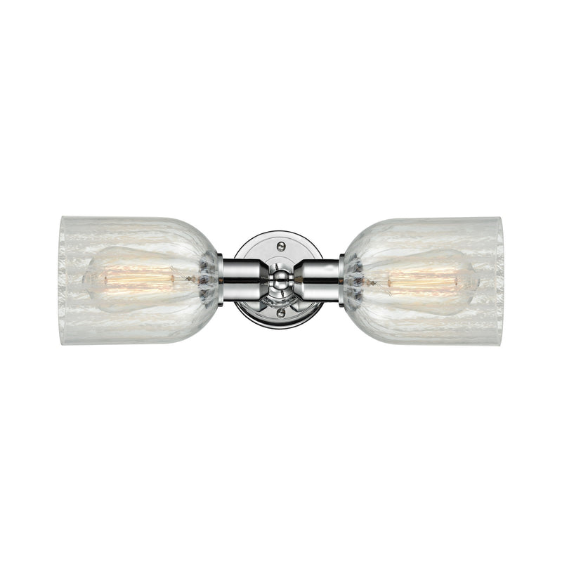 Innovations Caledonia 17.25in 2-Light Linear Bath Vanity Light | Industrial Polished Chrome and Mouchette Glass | Bathroom Vanity | Model 900-2W-PC-G2511