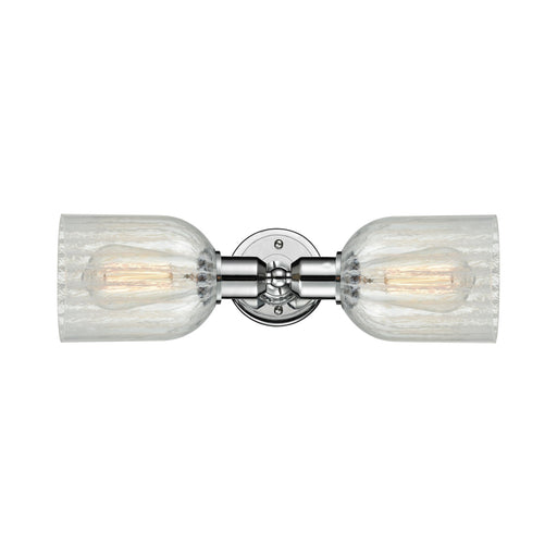 Innovations Caledonia 17.25in 2-Light Linear Bath Vanity Light | Industrial Polished Chrome and Mouchette Glass | Bathroom Vanity | Model 900-2W-PC-G2511