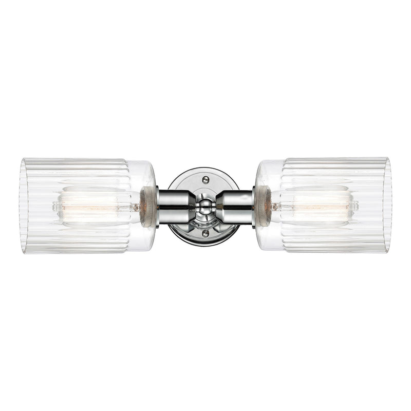 Innovations Hadley 17in 2-Light Linear Bath Vanity | Industrial Polished Chrome and Clear Ribbed Glass | Bathroom Vanity & Powder | Model 900-2W-PC-G342