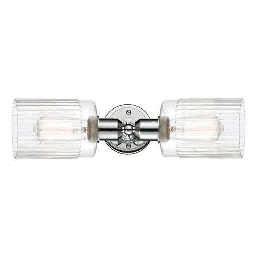 Innovations Hadley 17in 2-Light Linear Bath Vanity | Industrial Polished Chrome and Clear Ribbed Glass | Bathroom Vanity & Powder | Model 900-2W-PC-G342