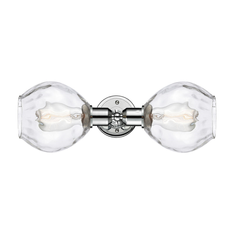 Innovations Waverly 17in 2-Light Linear Bath Vanity | Industrial Polished Chrome and Clear Water Glass Globe Shades | Bathroom | Model 900-2W-PC-G362