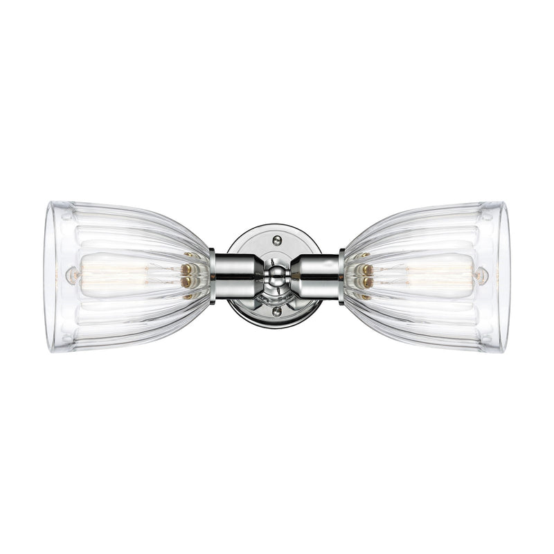 Innovations Brookfield 18in 2-Light Linear Bath Vanity | Industrial Modern Polished Chrome and Clear Ribbed Glass | Bathroom Vanity | Model 900-2W-PC-G442