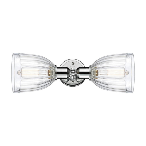 Innovations Brookfield 18in 2-Light Linear Bath Vanity | Industrial Modern Polished Chrome and Clear Ribbed Glass | Bathroom Vanity | Model 900-2W-PC-G442