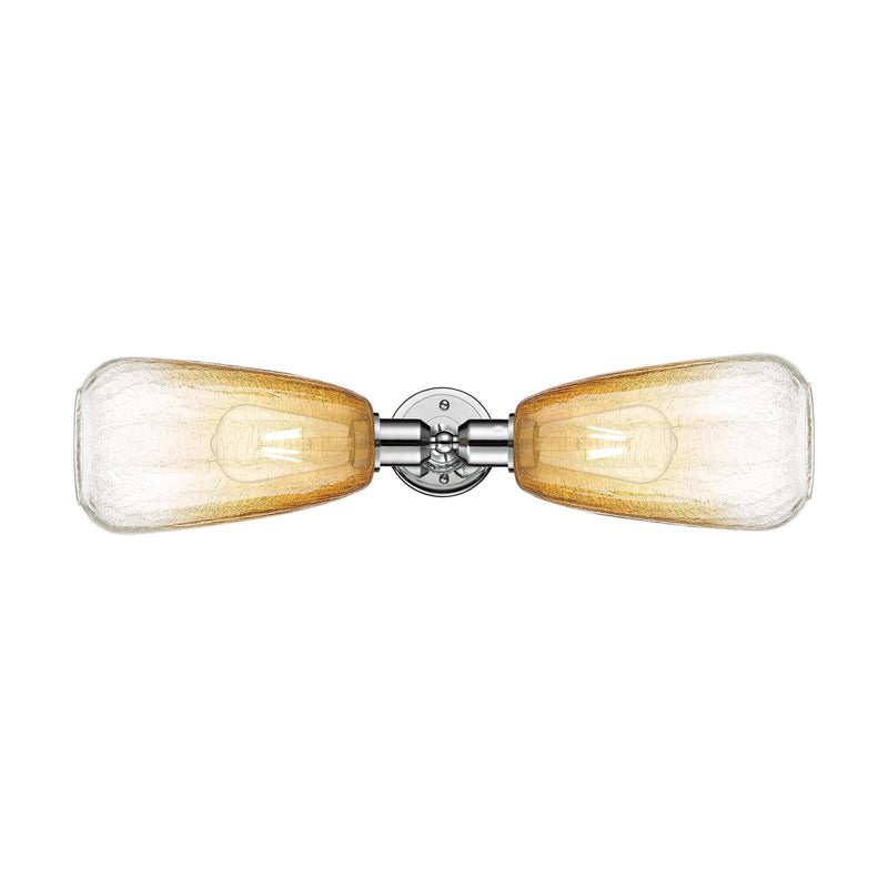 Innovations Brookhaven Almond 25in 2-Light Linear Bath Vanity Light | Industrial Polished Chrome and Amber Glass | Bathroom | Model 900-2W-PC-G480-6AM