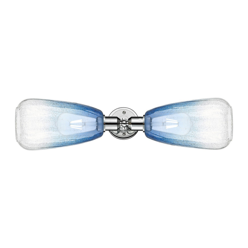 Innovations Brookhaven Almond 25in 2-Light Vanity Light | Industrial Polished Chrome and Sapphire Blue Glass | Bathroom Vanity | Model 900-2W-PC-G480-6SB